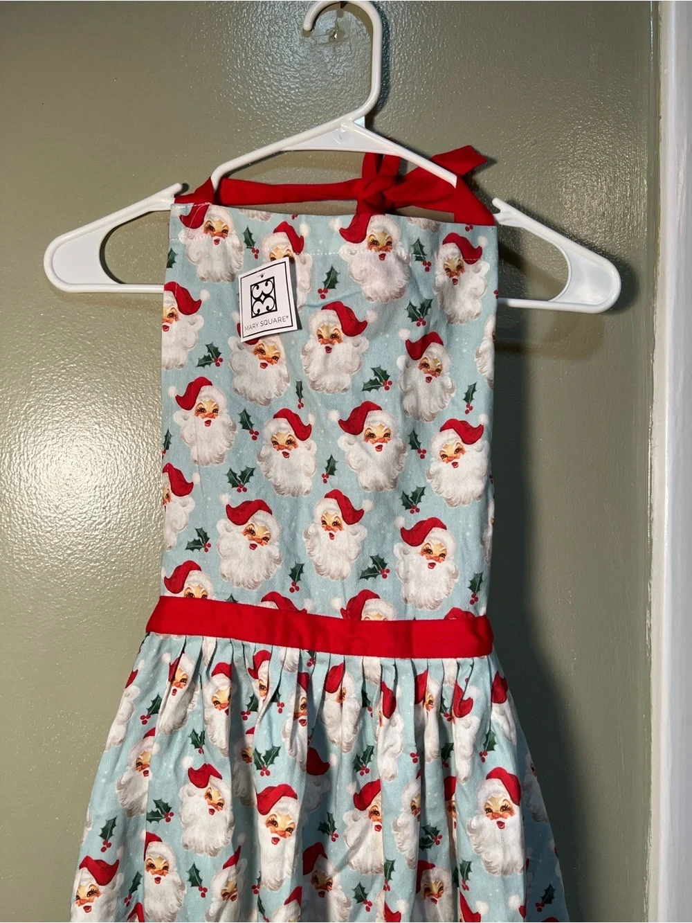 Mary SquareFestive Holiday Christmas Santa Claus Kitchen Apron Light Blue Cotton